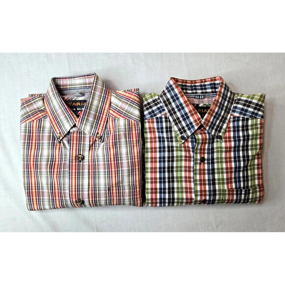 Ariat Western Pro Series Multicolor Plaid Lot of 2 Button Shirts Mens Small S - Picture 1 of 11
